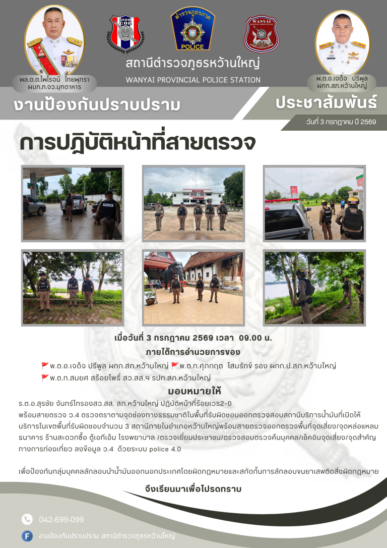สายตรวจ สภ.หว้านใหญ่ ออกตรวจพื้นที่เสี่ยง ป้องกันเหตุร้าย 3 ก.ค.69