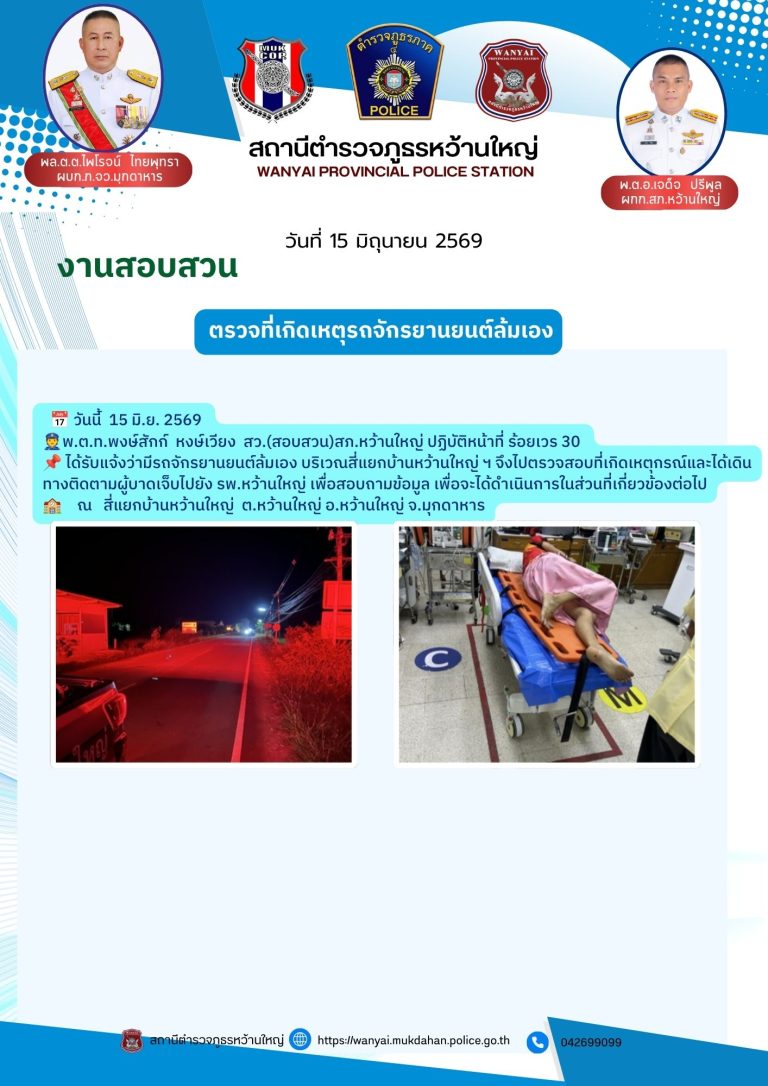 ตรวจสอบที่เกิดเหตุรถจักรยานยนต์ล้มเอง
